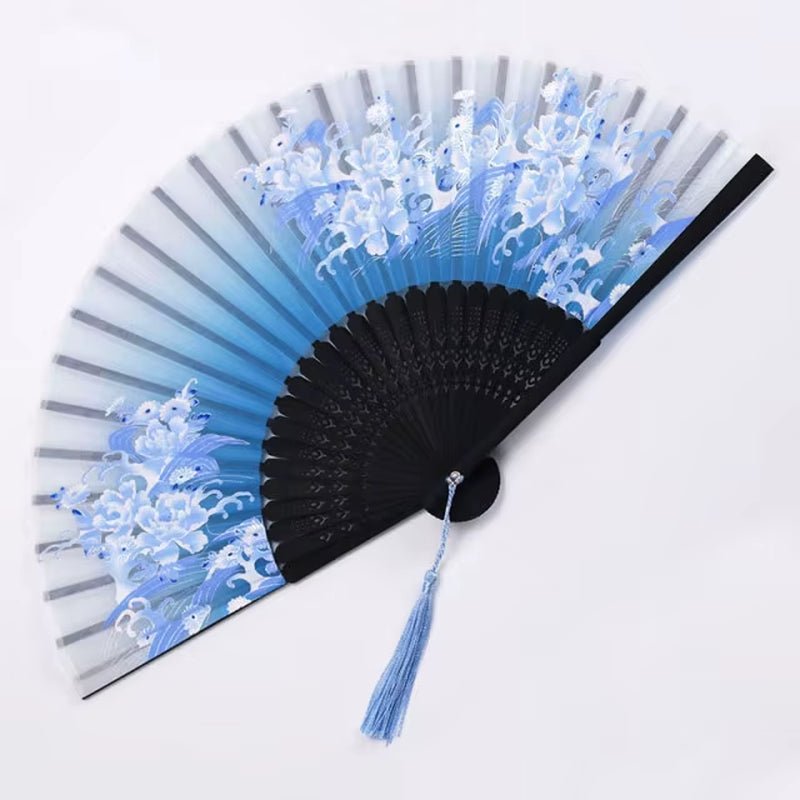Bamboo Folding Fan Silk Chinese Style Fan Hand Women Black Fan Summer Female Dance Home Decoration Party Gift Home Ornament Fan - FLUFFI