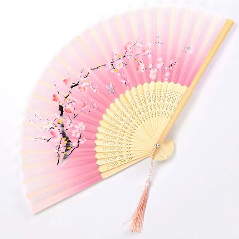Bamboo Folding Fan Silk Chinese Style Fan Hand Women Black Fan Summer Female Dance Home Decoration Party Gift Home Ornament Fan - FLUFFI