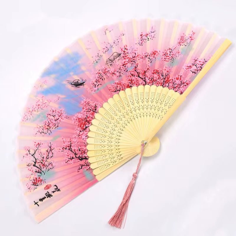 Bamboo Folding Fan Silk Chinese Style Fan Hand Women Black Fan Summer Female Dance Home Decoration Party Gift Home Ornament Fan - FLUFFI