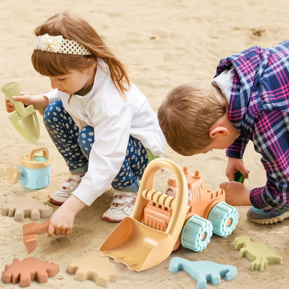 Beach Sand Toys Set with Dump Truck Car Toys for Toddlers Kids Outdoor Play Buckets Sand Shovels Animal Mold Sets Sandbox Toys - FLUFFI