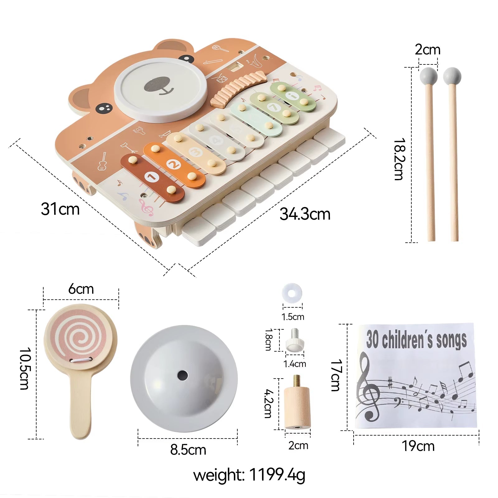 Bear Piano Xylophone - Baby Musical Instrument - Fine Finger Movement - FLUFFI