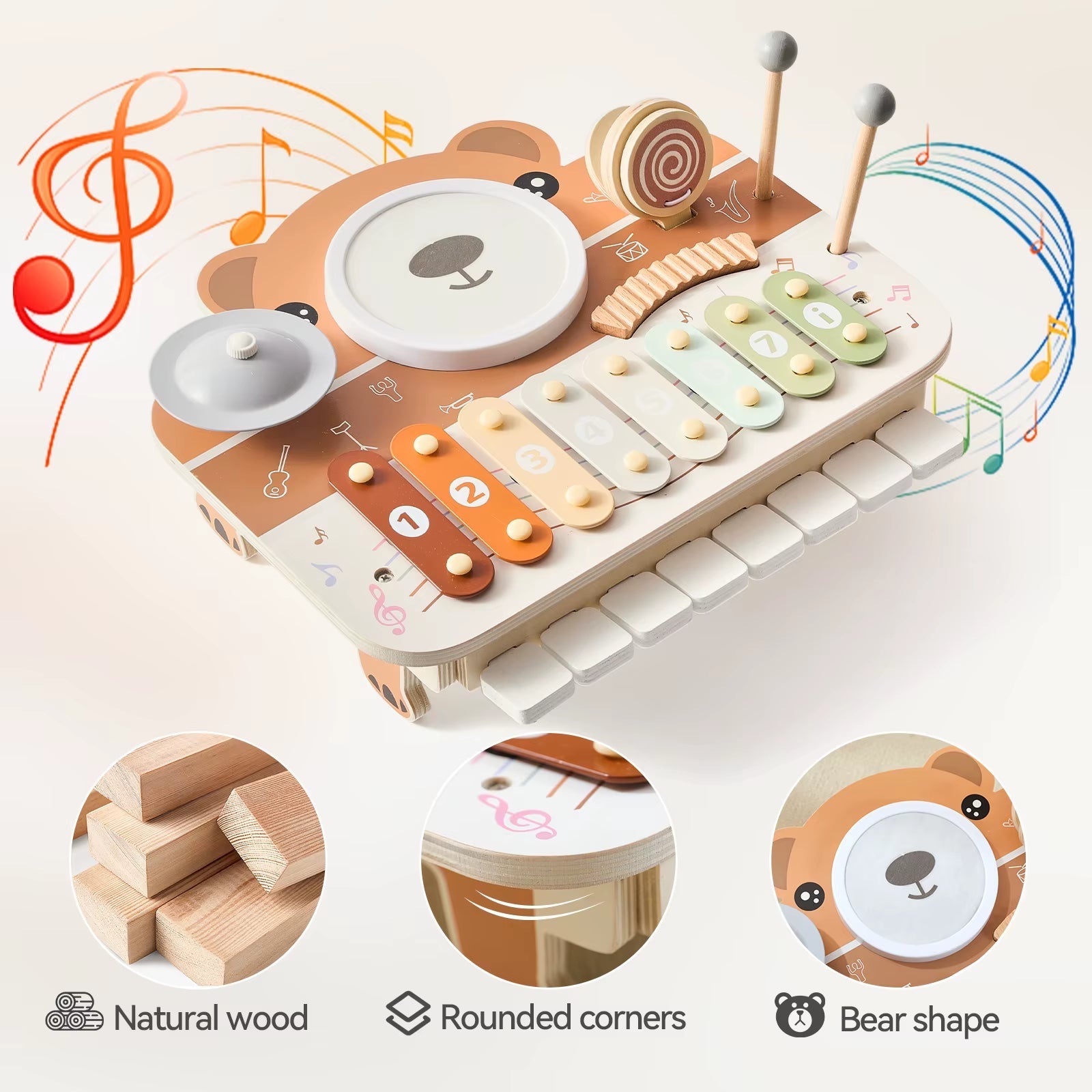 Bear Piano Xylophone - Baby Musical Instrument - Fine Finger Movement - FLUFFI