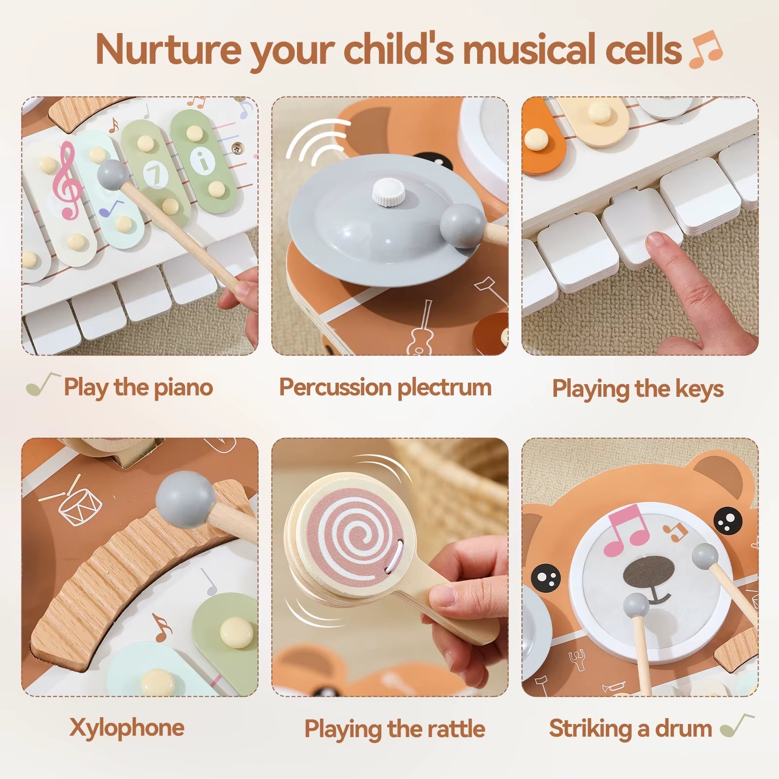 Bear Piano Xylophone - Baby Musical Instrument - Fine Finger Movement - FLUFFI