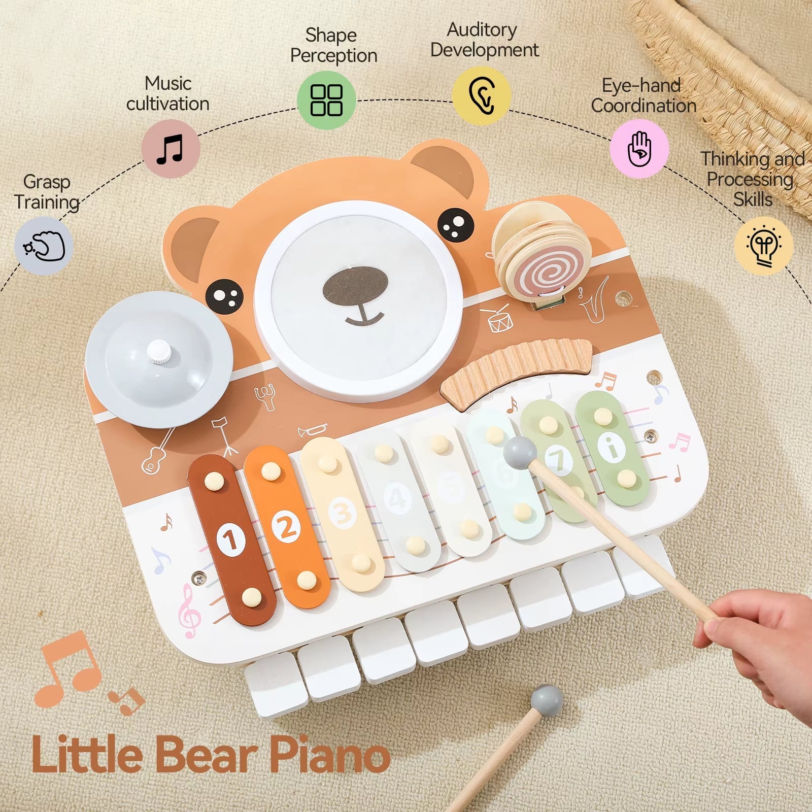 Bear Piano Xylophone - Baby Musical Instrument - Fine Finger Movement - FLUFFI