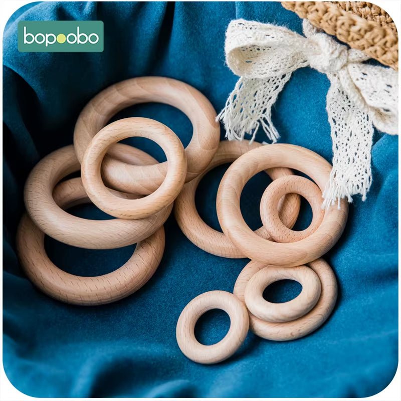Beech Wooden Ring 40/60/65Mm Food Grade for Baby Teething Accessories DIY Crafts Accessories Wooden Baby Teether - FLUFFI