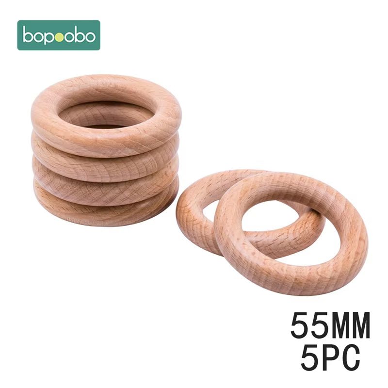 Beech Wooden Ring 40/60/65Mm Food Grade for Baby Teething Accessories DIY Crafts Accessories Wooden Baby Teether - FLUFFI