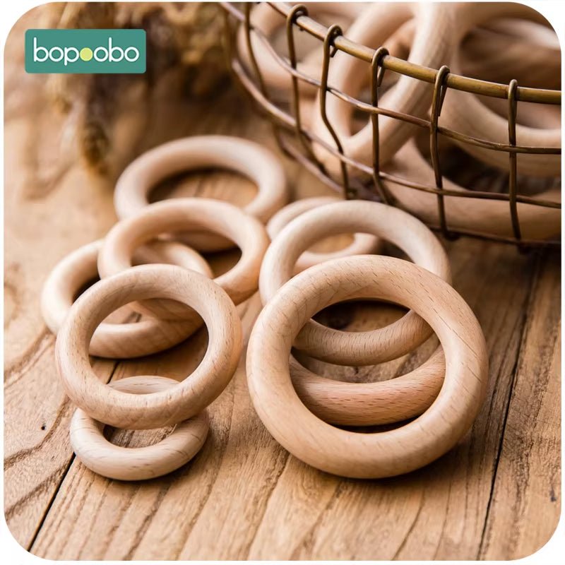 Beech Wooden Ring 40/60/65Mm Food Grade for Baby Teething Accessories DIY Crafts Accessories Wooden Baby Teether - FLUFFI