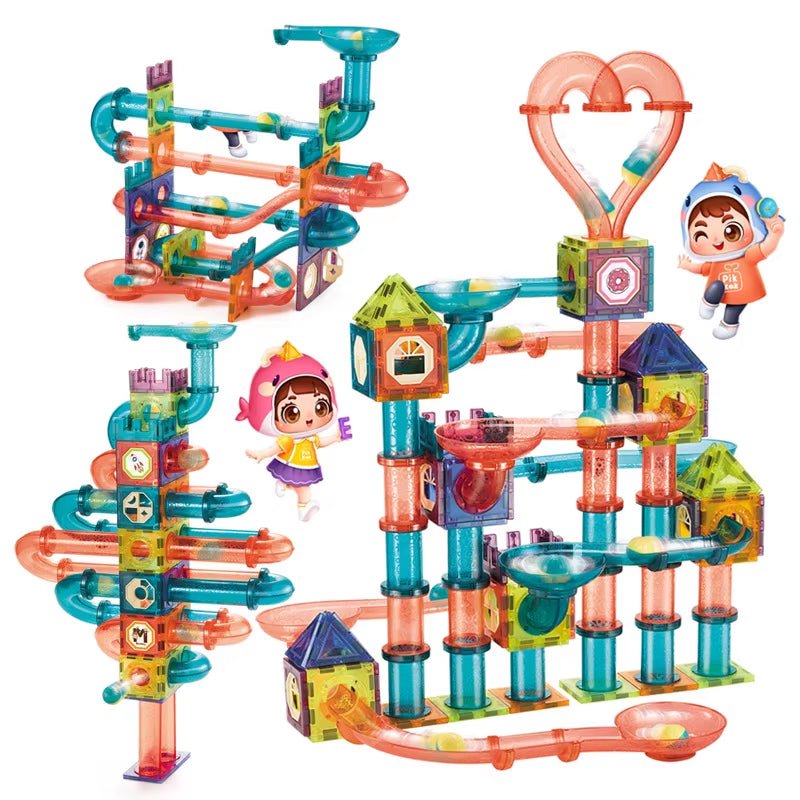 Big Size Magnetic Building Tiles 3D Building Blocks Construction Set Marble Run Magnet Blocks for Kids STEM Early Learning Toys - FLUFFI