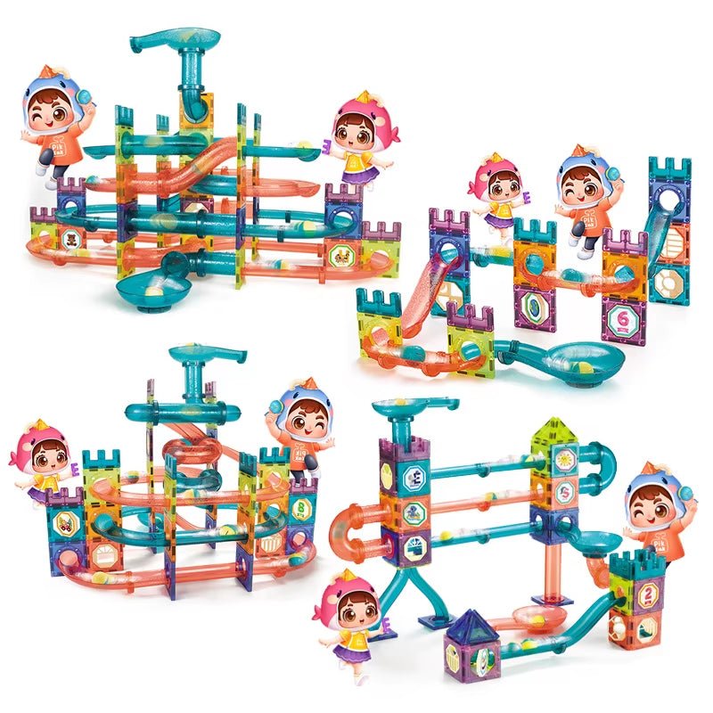 Big Size Magnetic Building Tiles 3D Building Blocks Construction Set Marble Run Magnet Blocks for Kids STEM Early Learning Toys - FLUFFI