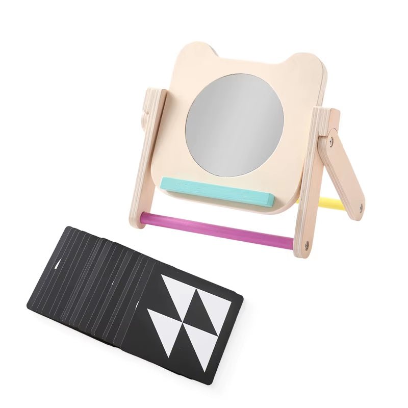 Black and White Newborn Mirror Toys Baby Tummy Time for Infant Montessori Development Crawl High Contrast Activity Sensory Toy - FLUFFI