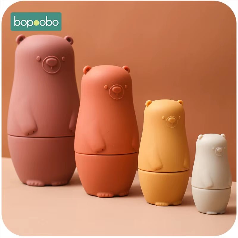 Bopoobo Baby Play Set Silicone Cartoon Bear Matryoshka Toy NO BPA Provides Baby Hand Ability DIY Educational Toys Child Gift - FLUFFI
