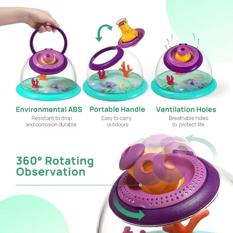 Bug Catcher Kit Critter Cage Butterfly Bug House Insect Observation Box with 5X Magnifying Glass Portable Explorer Kit for Kids - FLUFFI
