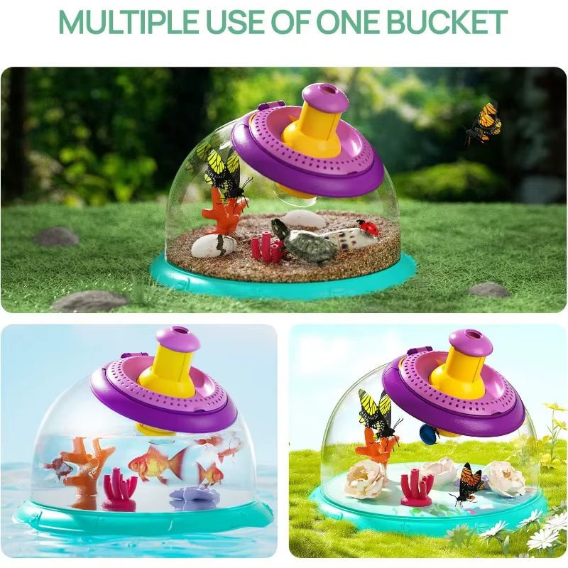 Bug Catcher Kit Critter Cage Butterfly Bug House Insect Observation Box with 5X Magnifying Glass Portable Explorer Kit for Kids - FLUFFI