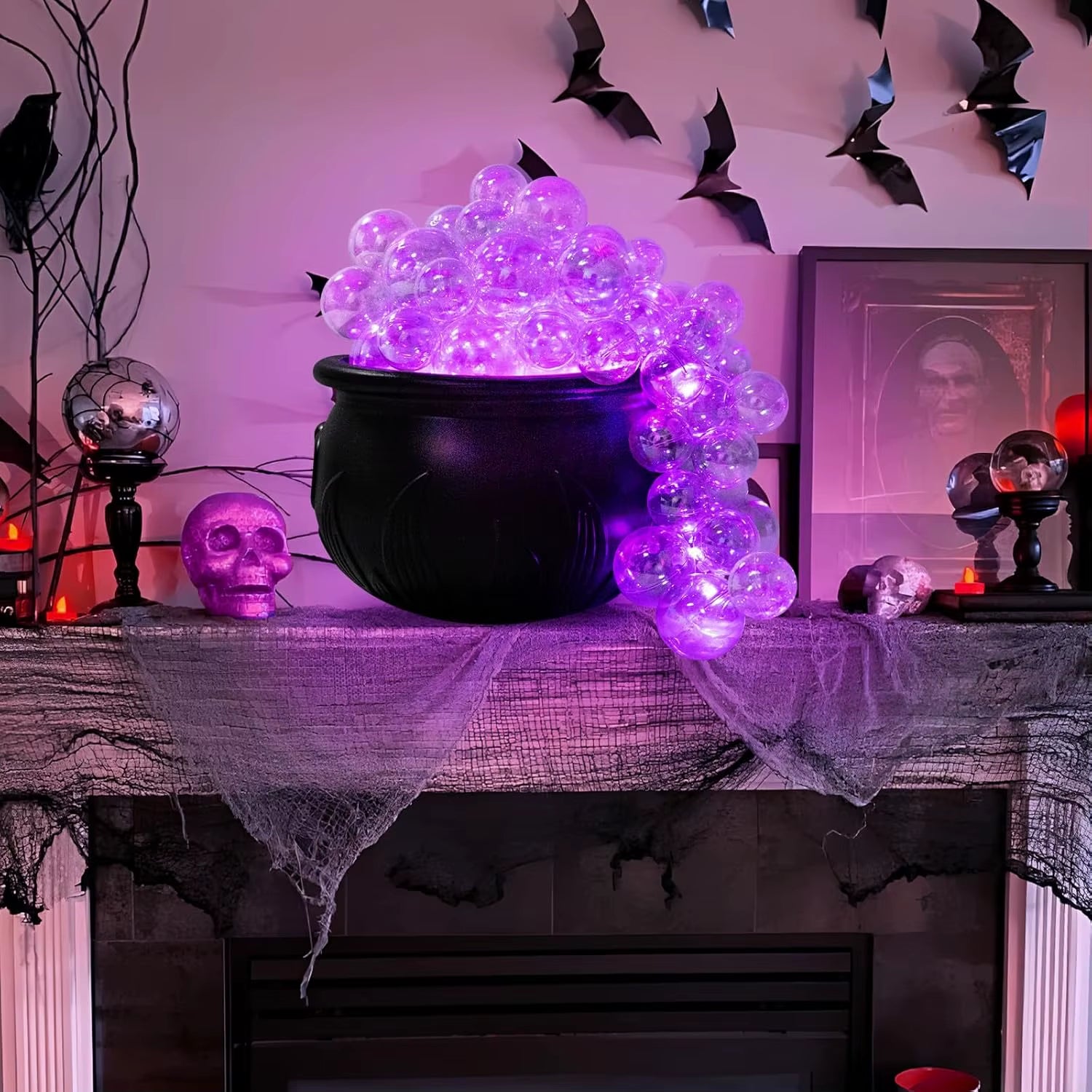 DIY Bubbling Cauldron Set Halloween Decorations Indoor ,Black Plastic Bowl Decoration for Home Kitchen Room Party Table