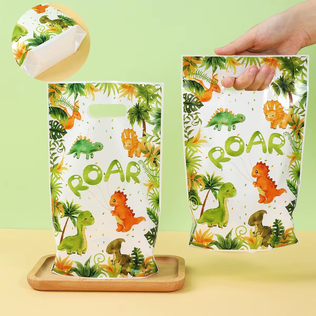Cartoon Dinosaur Plastic Gift Bag Candy Bag Dinosaur Birthday Party Decor Kids Birthday Party Supplies Favors Baby Shower Decor - FLUFFI
