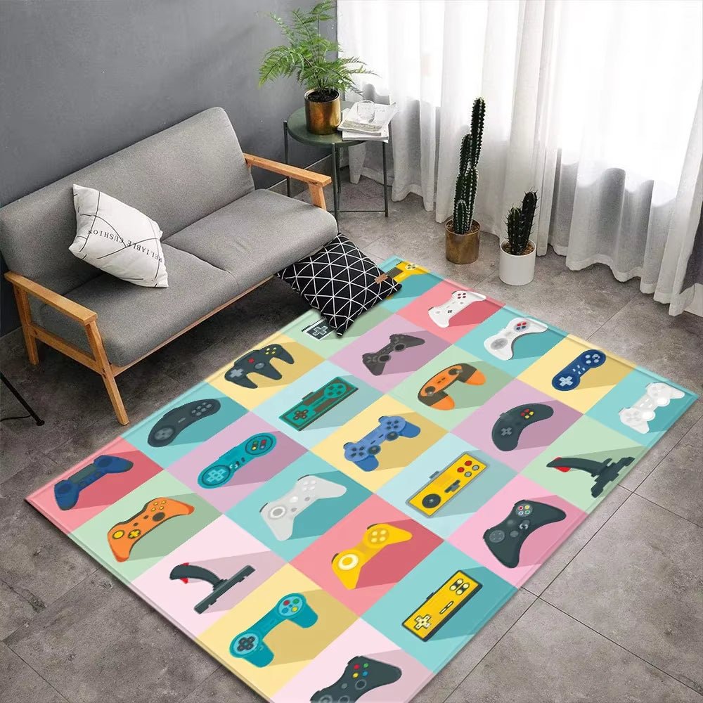 Cartoon Game Console Carpet for Living Room Video Game Children Player Area Rug Soft Anti - Slip Bedroom Entrance Floor Mat - FLUFFI