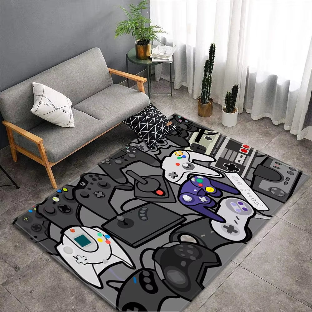 Cartoon Game Console Carpet for Living Room Video Game Children Player Area Rug Soft Anti - Slip Bedroom Entrance Floor Mat - FLUFFI