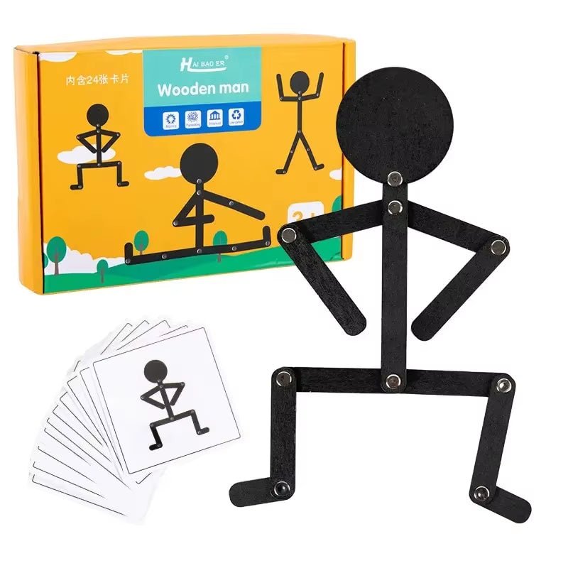 Children Montessori Educational Wooden Stick Men Puzzle Game Baby Imagination Kids Hand Skill Fine Motor Training Assemble Toys - FLUFFI