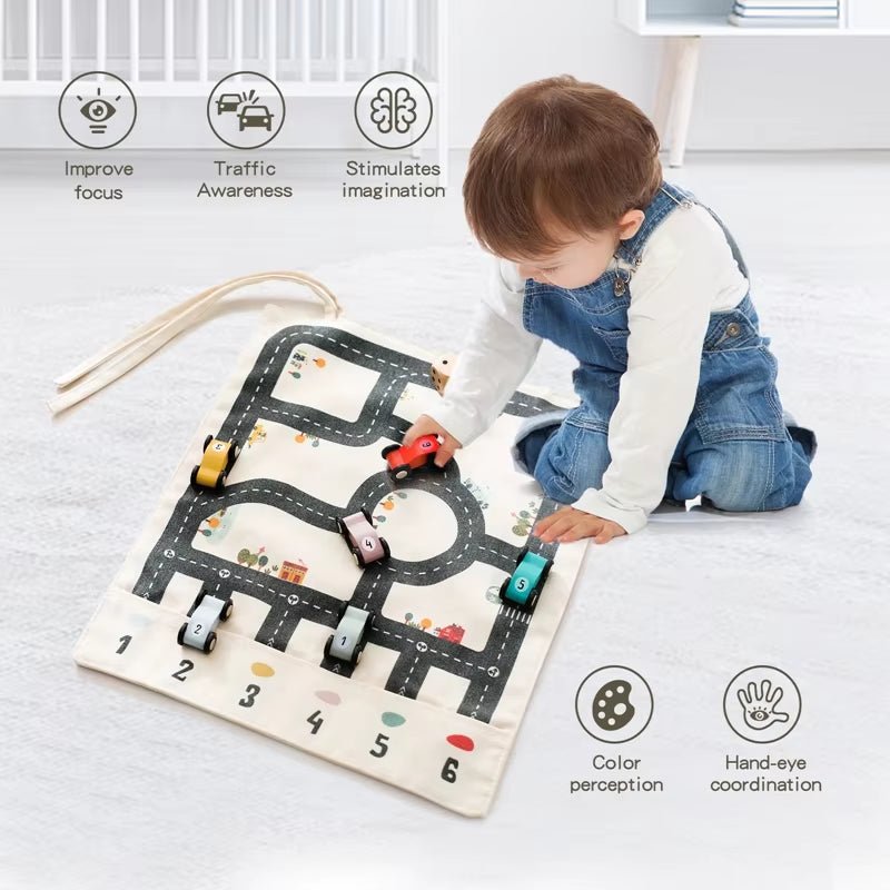 Children'S Montessori Traffic Toy 35*31 CM City Traffic Road Map Game Wooden Car Educational Toy Cartoon City Kid Game Gift - FLUFFI