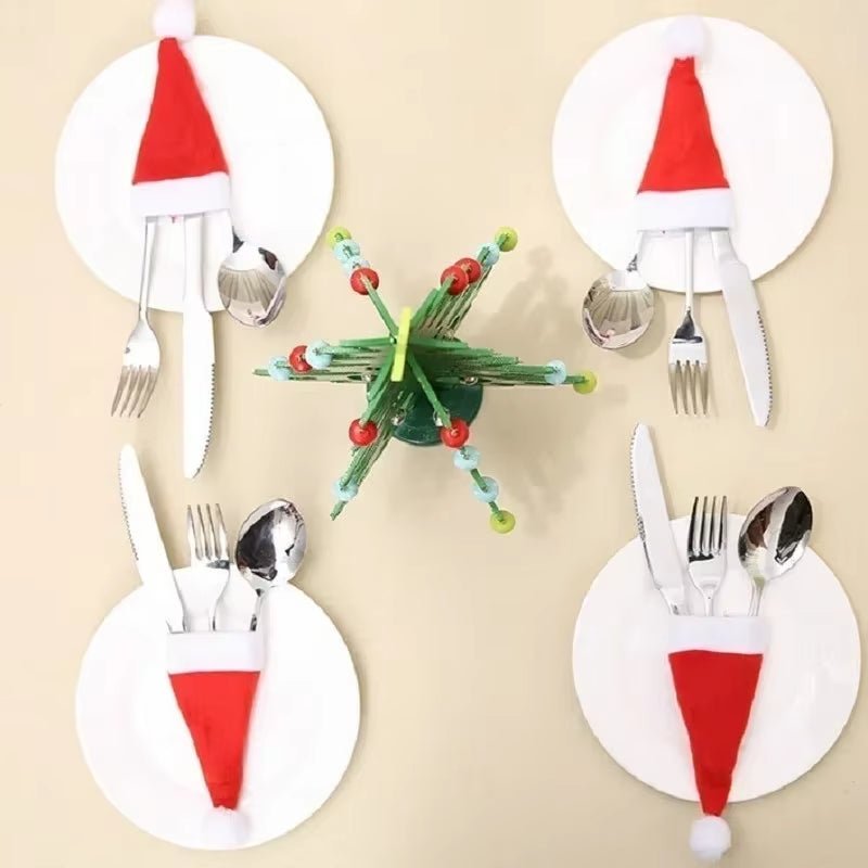 Christmas Decoration Tableware Holder Bag Christmas Hat Fork Knife Cutlery Bag Xmas Home Kitchen Decor Ornament Navidad New Year - FLUFFI