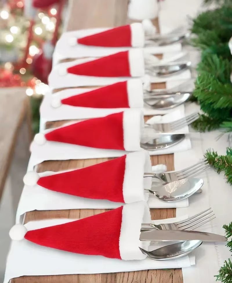 Christmas Decoration Tableware Holder Bag Christmas Hat Fork Knife Cutlery Bag Xmas Home Kitchen Decor Ornament Navidad New Year - FLUFFI