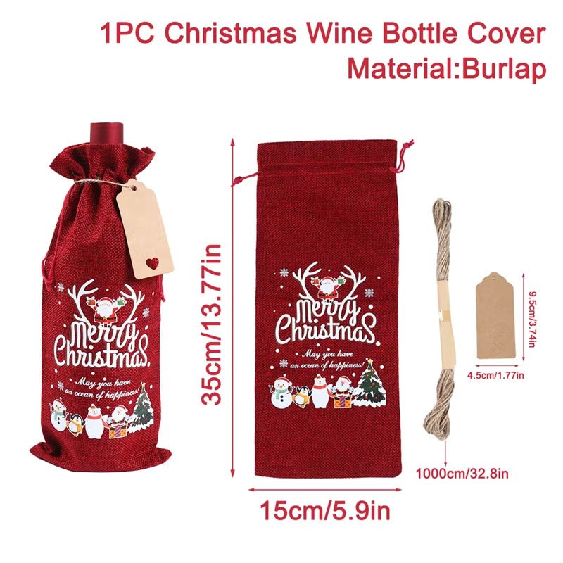 Christmas Wine Bottle Cover Merry Christmas Decorations for Home 2025 Xmas Ornaments Gift Navidad Noel Natal Happy New Year 2025 - FLUFFI