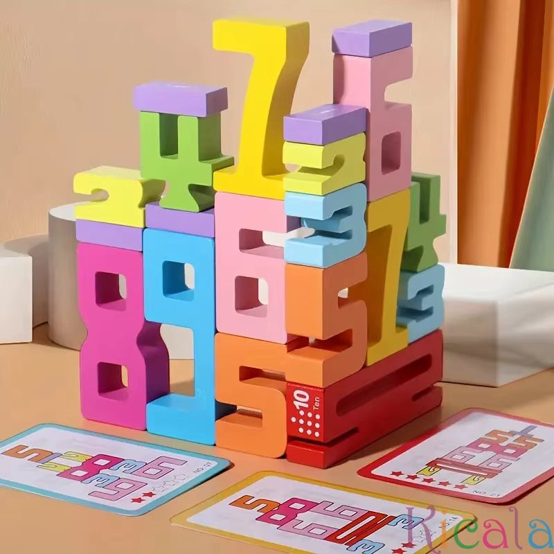 Colorful Building Blocks Wooden Toys Stacking Games Montessori Children'S Digital Cognitive Enlightenment Teaching Aids - FLUFFI