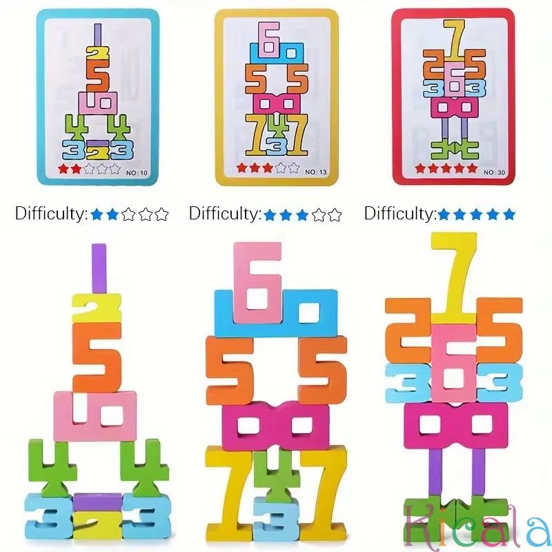 Colorful Building Blocks Wooden Toys Stacking Games Montessori Children'S Digital Cognitive Enlightenment Teaching Aids - FLUFFI