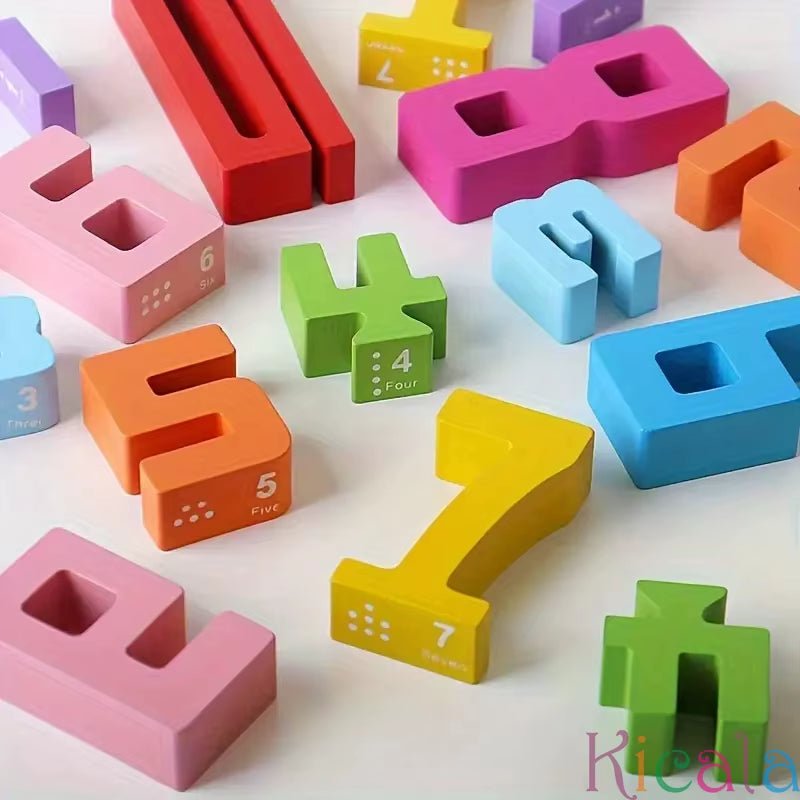 Colorful Building Blocks Wooden Toys Stacking Games Montessori Children'S Digital Cognitive Enlightenment Teaching Aids - FLUFFI