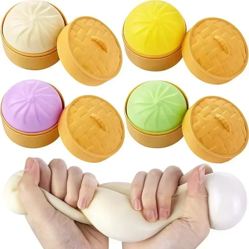Colorful Dumpling Stress Balls Fidget Sensory Toy Squeeze Dough Ball Stress Relief Hand Toy Bun with Food Steamer Stretchy Desk - FLUFFI
