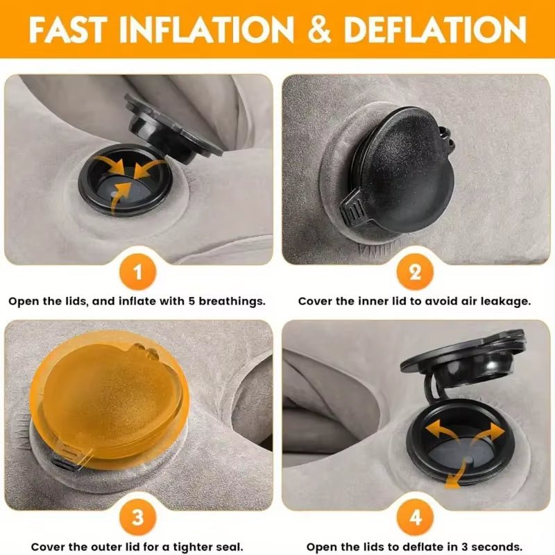 Compact Inflatable Neck Pillow, with Ergonomic Head Support and a Quick - Inflating Valve, Ideal for Flights, Car Rides - FLUFFI