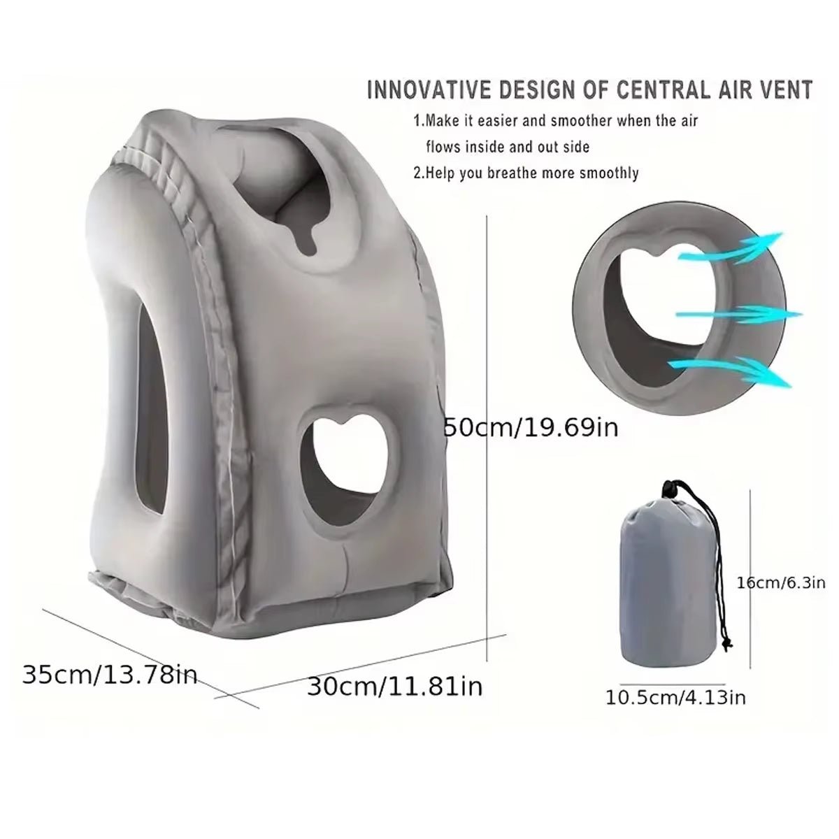 Compact Inflatable Neck Pillow, with Ergonomic Head Support and a Quick - Inflating Valve, Ideal for Flights, Car Rides - FLUFFI