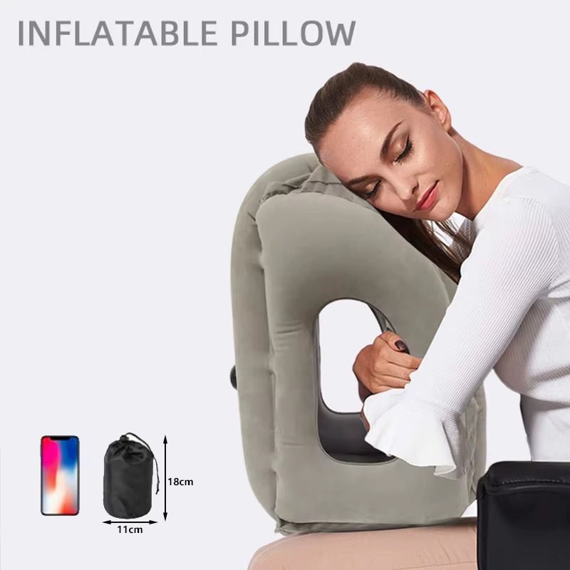 Compact Inflatable Neck Pillow, with Ergonomic Head Support and a Quick - Inflating Valve, Ideal for Flights, Car Rides - FLUFFI