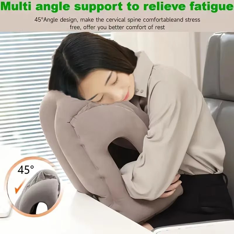 Compact Inflatable Neck Pillow, with Ergonomic Head Support and a Quick - Inflating Valve, Ideal for Flights, Car Rides - FLUFFI