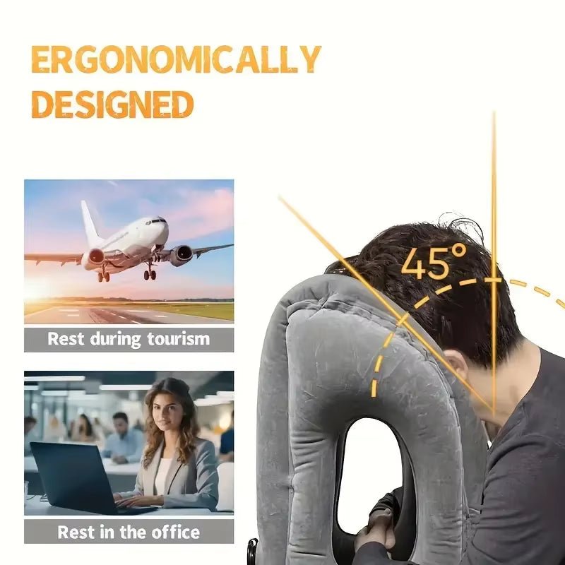 Compact Inflatable Neck Pillow, with Ergonomic Head Support and a Quick - Inflating Valve, Ideal for Flights, Car Rides - FLUFFI