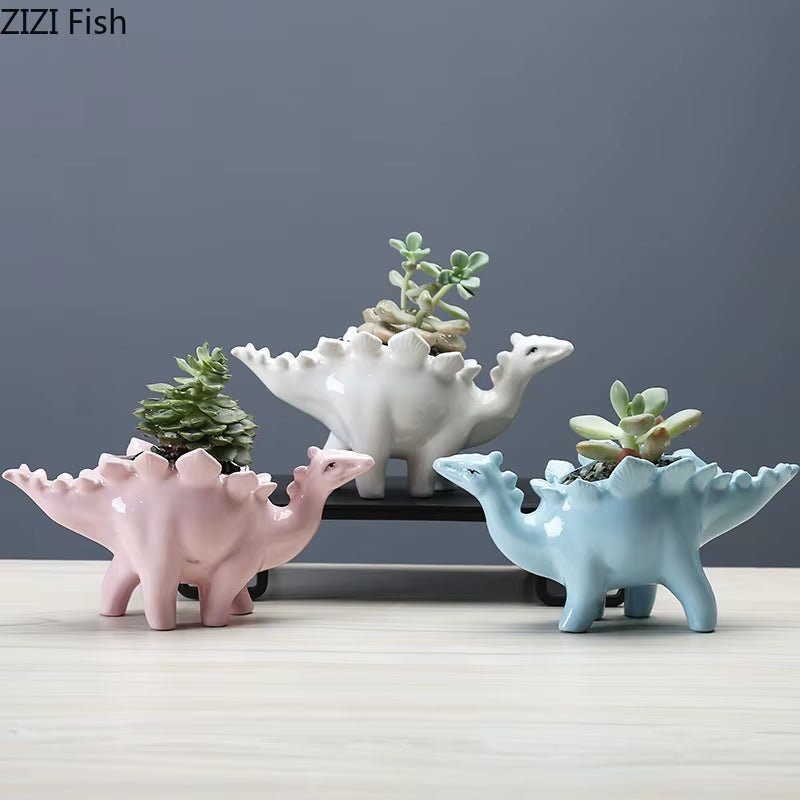 Creative Cartoon Animal Flower Pot Dinosaur Swordback Dragon Color Flower Arrangement Flower Vase Home Decoration Ornaments - FLUFFI