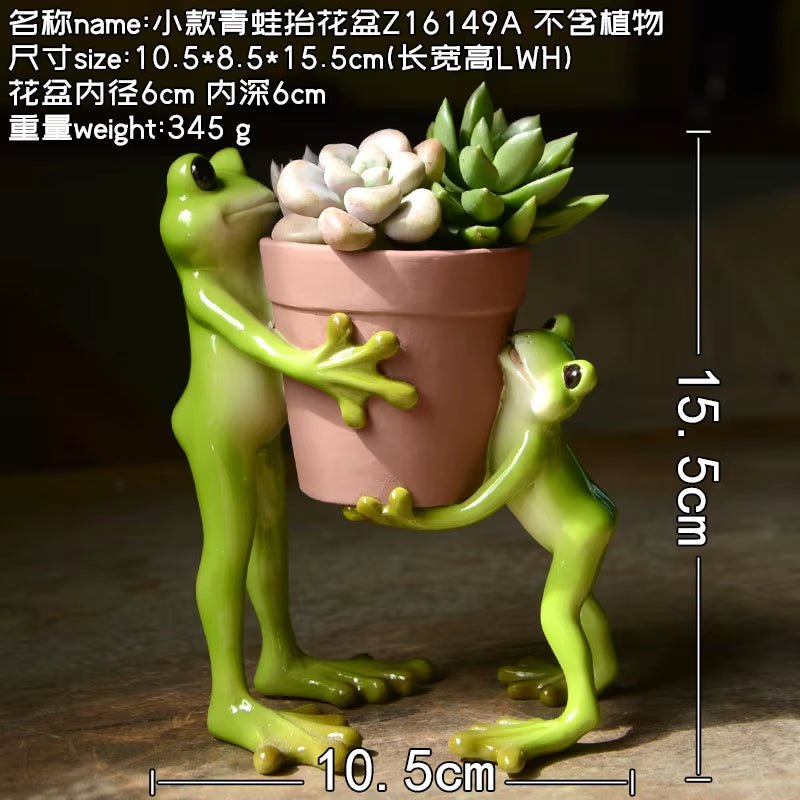 Creative Clay Pots with Frog Ornament Succulent Pot Plant Pot Cactus Planter Pots Nursery Pot Garden Pot Home Decoration - FLUFFI