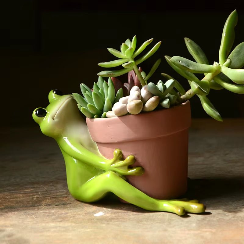 Creative Clay Pots with Frog Ornament Succulent Pot Plant Pot Cactus Planter Pots Nursery Pot Garden Pot Home Decoration - FLUFFI