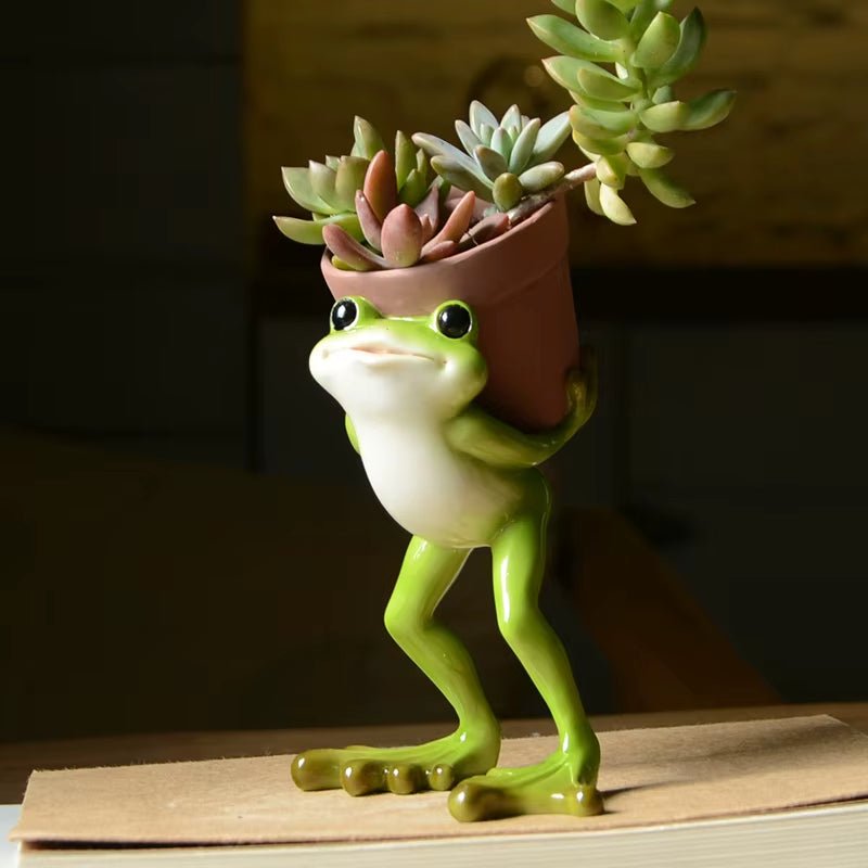 Creative Clay Pots with Frog Ornament Succulent Pot Plant Pot Cactus Planter Pots Nursery Pot Garden Pot Home Decoration - FLUFFI