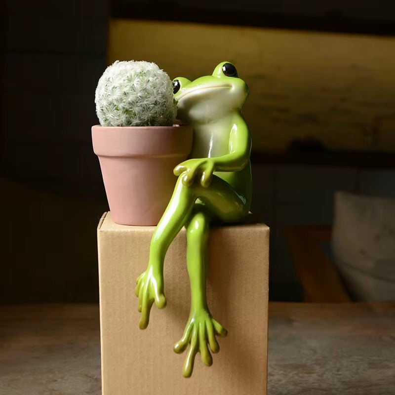 Creative Clay Pots with Frog Ornament Succulent Pot Plant Pot Cactus Planter Pots Nursery Pot Garden Pot Home Decoration - FLUFFI
