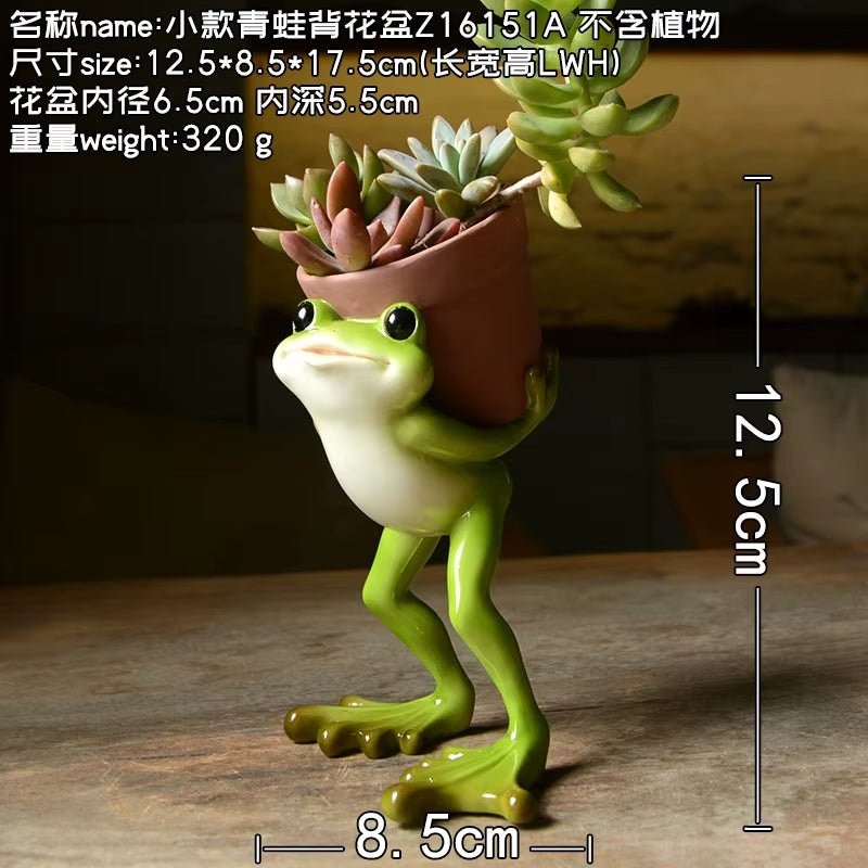 Creative Clay Pots with Frog Ornament Succulent Pot Plant Pot Cactus Planter Pots Nursery Pot Garden Pot Home Decoration - FLUFFI