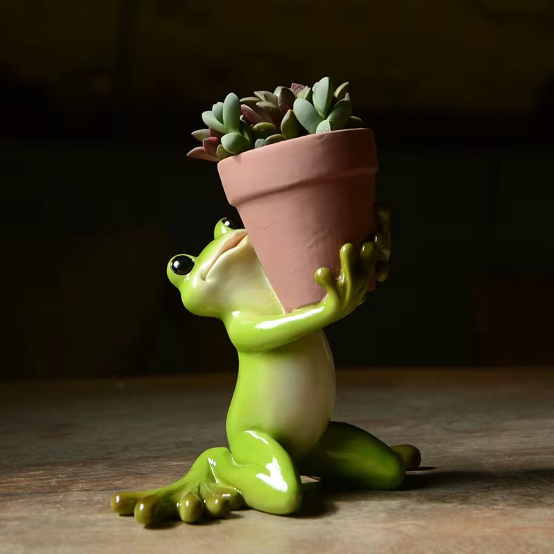 Creative Clay Pots with Frog Ornament Succulent Pot Plant Pot Cactus Planter Pots Nursery Pot Garden Pot Home Decoration - FLUFFI