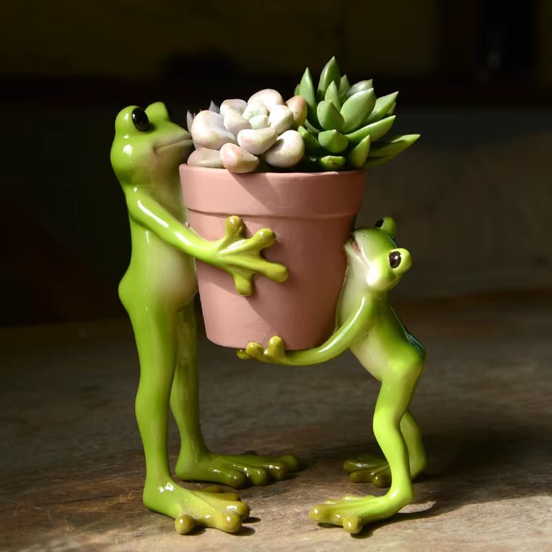 Creative Clay Pots with Frog Ornament Succulent Pot Plant Pot Cactus Planter Pots Nursery Pot Garden Pot Home Decoration - FLUFFI