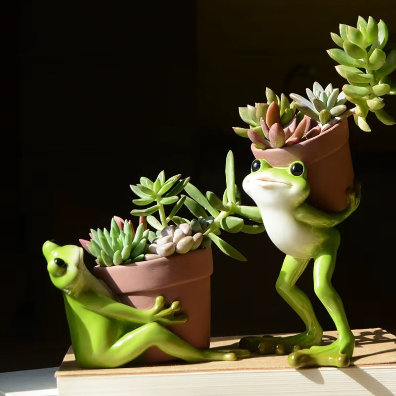 Creative Clay Pots with Frog Ornament Succulent Pot Plant Pot Cactus Planter Pots Nursery Pot Garden Pot Home Decoration - FLUFFI