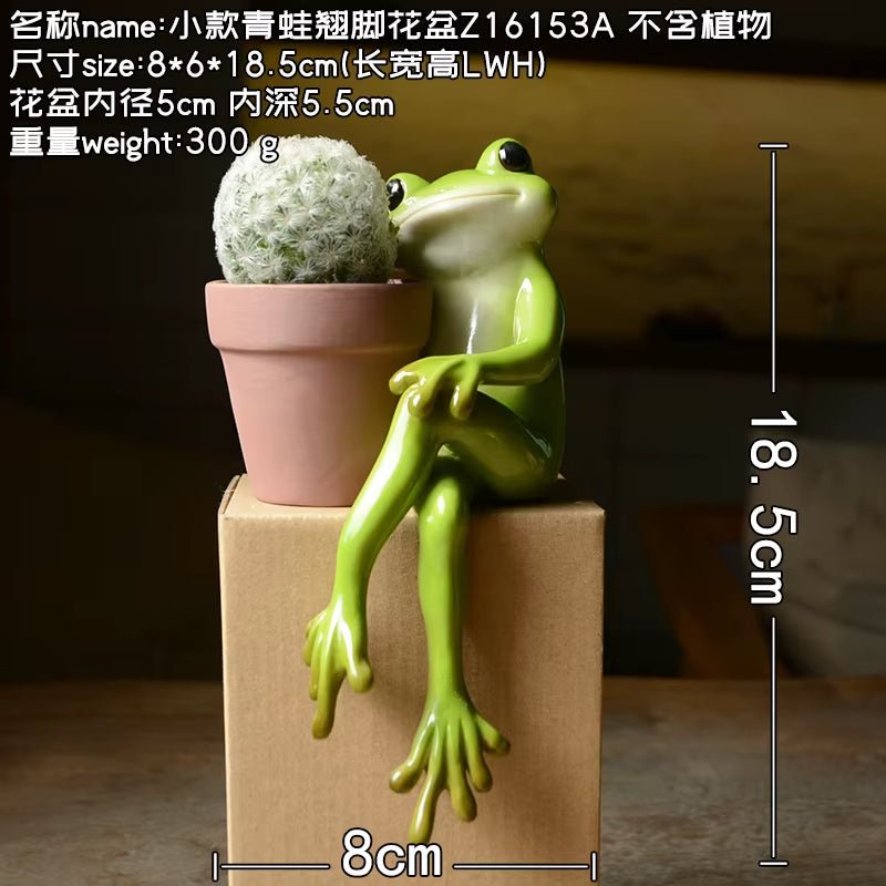 Creative Clay Pots with Frog Ornament Succulent Pot Plant Pot Cactus Planter Pots Nursery Pot Garden Pot Home Decoration - FLUFFI