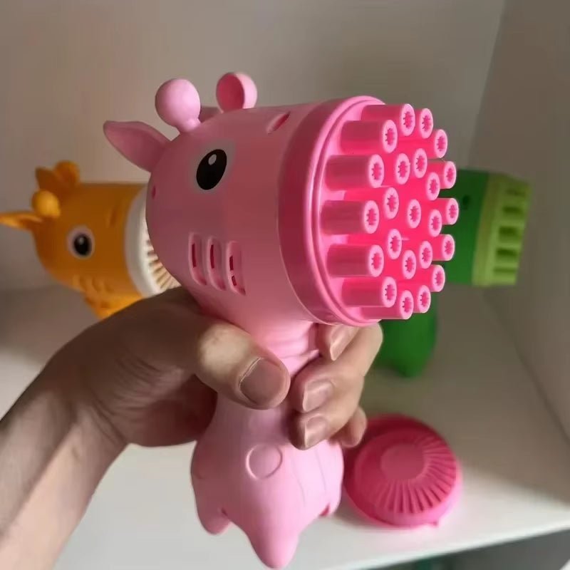 Cute Bubble Machine 2 In1 Giraffe Bubble Fan Toy Bubble Maker Outdoor Party Birthday Play 32 Holes Soap Bubble Machine - FLUFFI