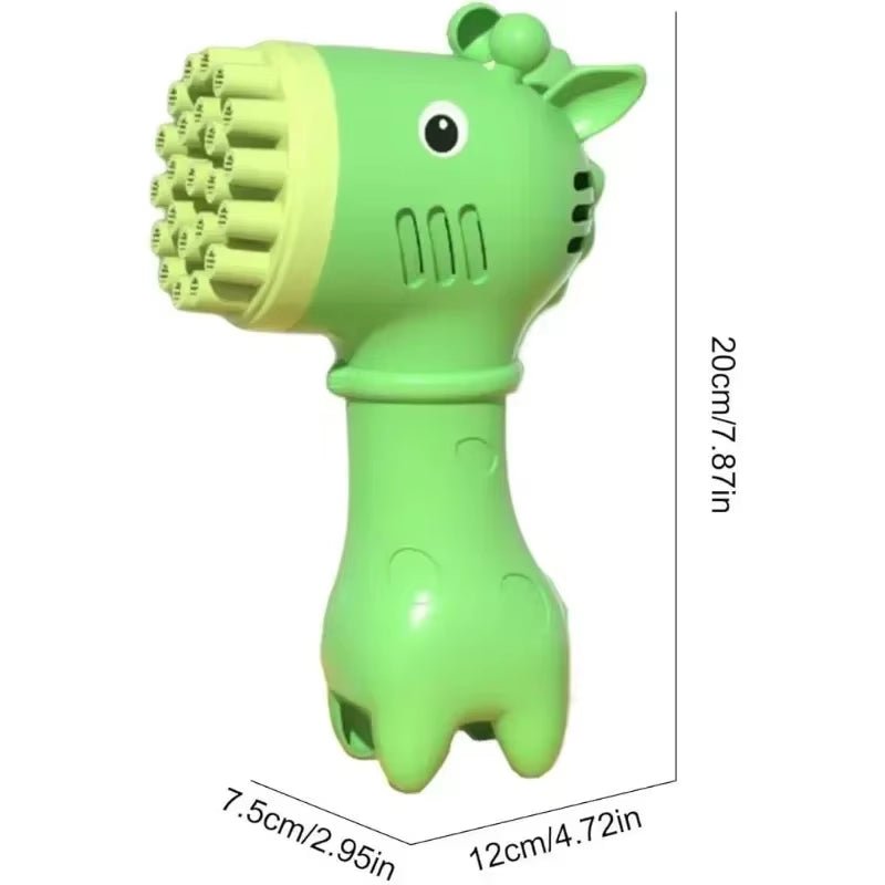 Cute Bubble Machine 2 In1 Giraffe Bubble Fan Toy Bubble Maker Outdoor Party Birthday Play 32 Holes Soap Bubble Machine - FLUFFI