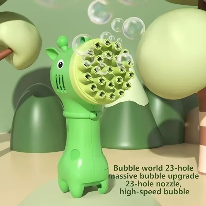 Cute Bubble Machine 2 In1 Giraffe Bubble Fan Toy Bubble Maker Outdoor Party Birthday Play 32 Holes Soap Bubble Machine - FLUFFI