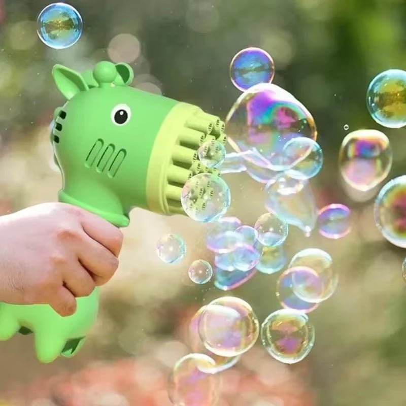Cute Bubble Machine 2 In1 Giraffe Bubble Fan Toy Bubble Maker Outdoor Party Birthday Play 32 Holes Soap Bubble Machine - FLUFFI