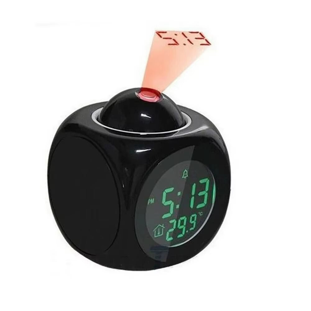 Digital Alarm Clock LCD Creative Projector Weather Temperature Desk Time Date Display Projection USB Charger Home Clock Timer - FLUFFI